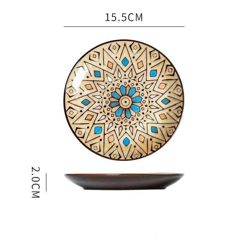 Hand painted ceramic round dinner plates