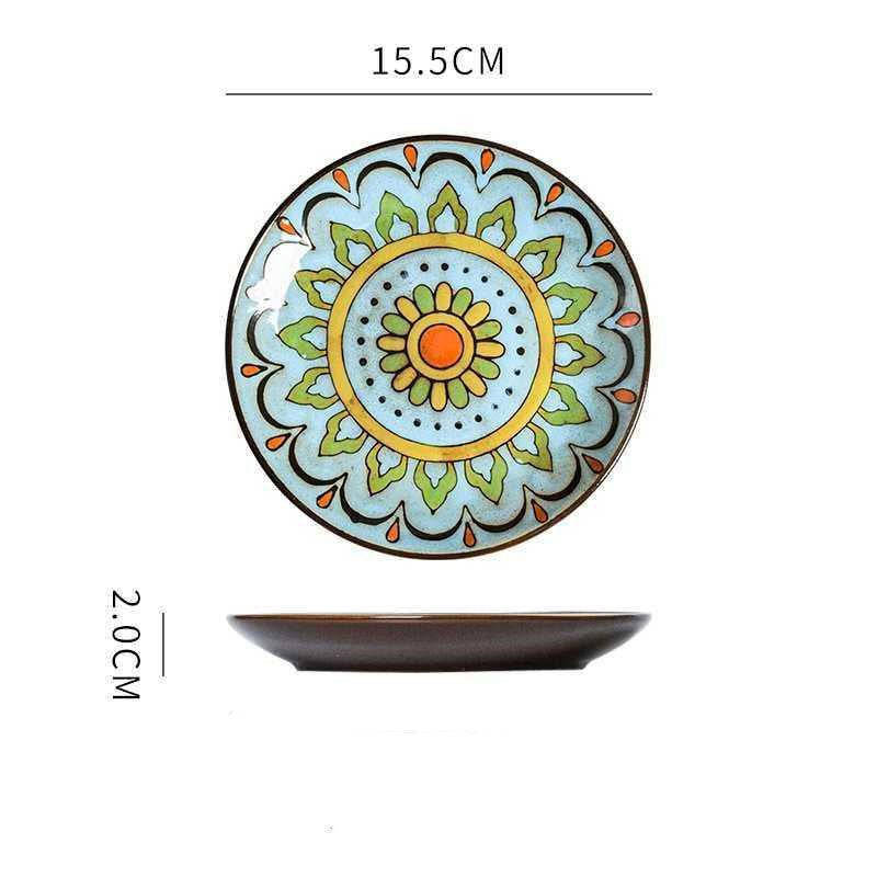 Hand painted ceramic round dinner plates