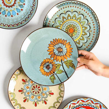 Hand painted ceramic round dinner plates