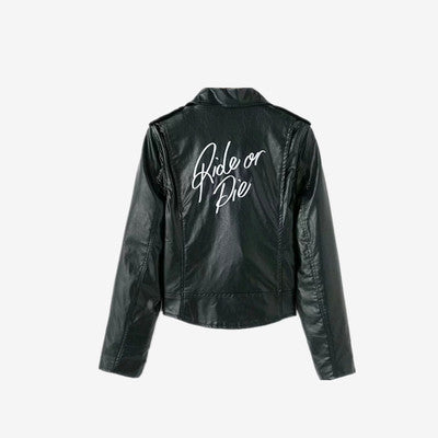 Ride or Die embroidered PU leather Jacket