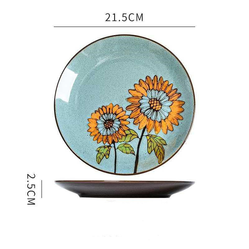 Hand painted ceramic round dinner plates