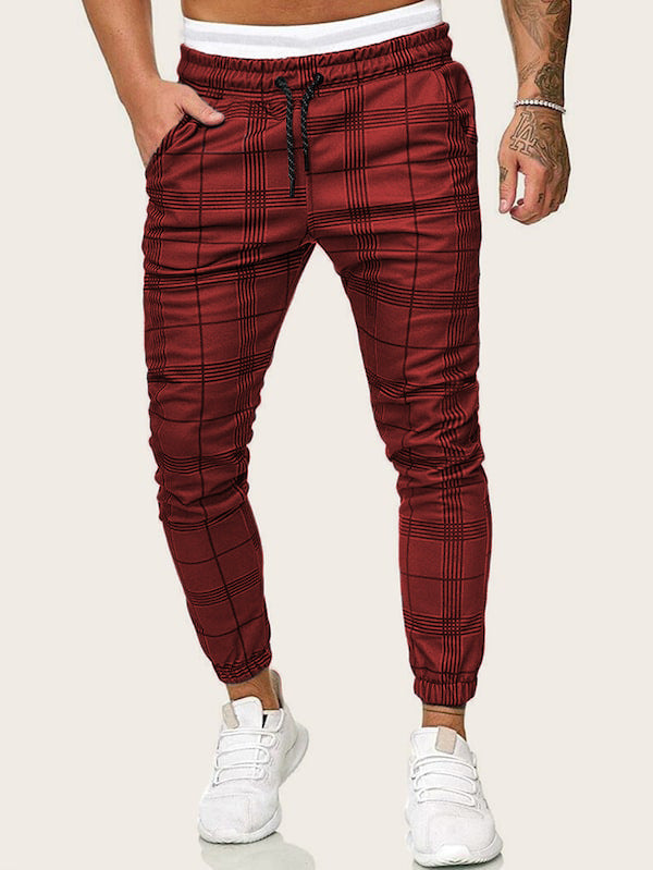 Micro-Elastic Plaid Cotton Pants