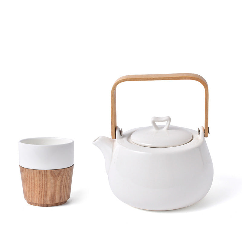 Japanese 3 Piece Bamboo and Porcelain Tea Set