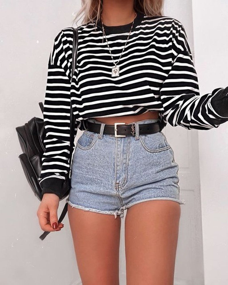 Long Sleeve Crop Top Cotton T-Shirt
