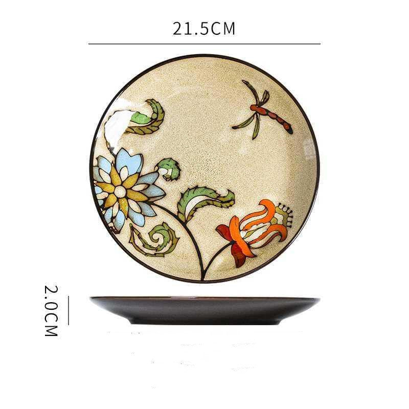 Hand painted ceramic round dinner plates