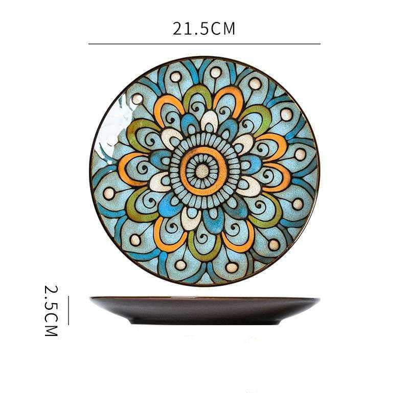 Hand painted ceramic round dinner plates