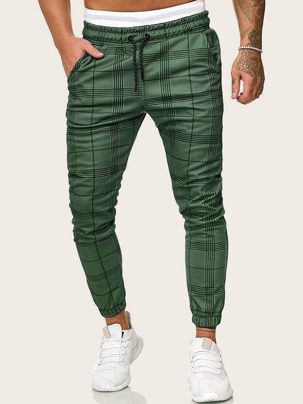 Micro-Elastic Plaid Cotton Pants