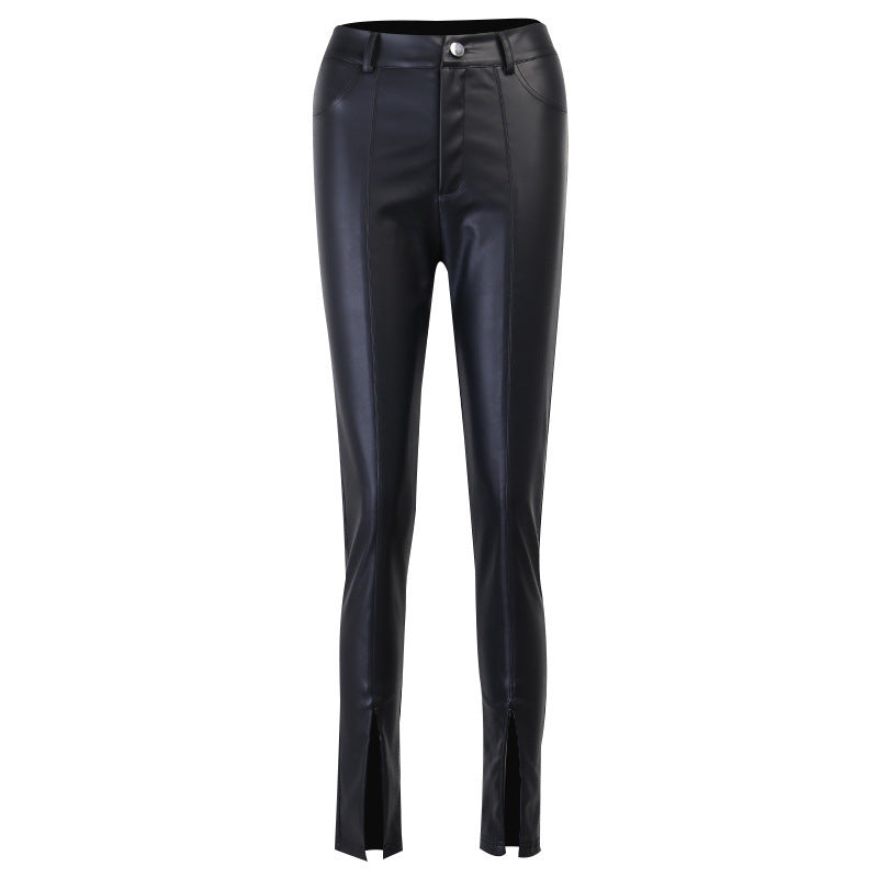 Split Zipper Leather Pants