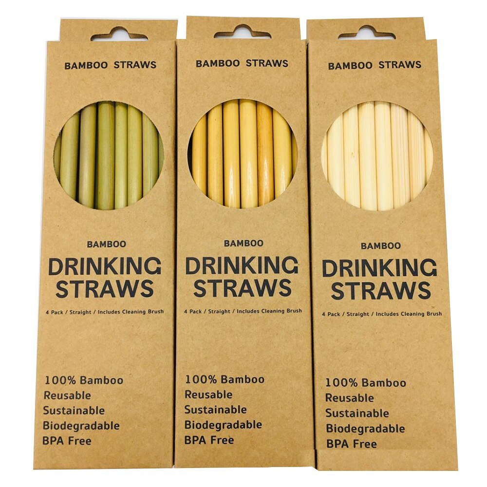 Natural Sustainable Bamboo Straws, 12 Pcs 1 Brush