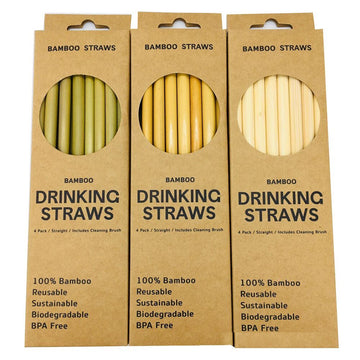 Natural Sustainable Bamboo Straws, 12 Pcs 1 Brush