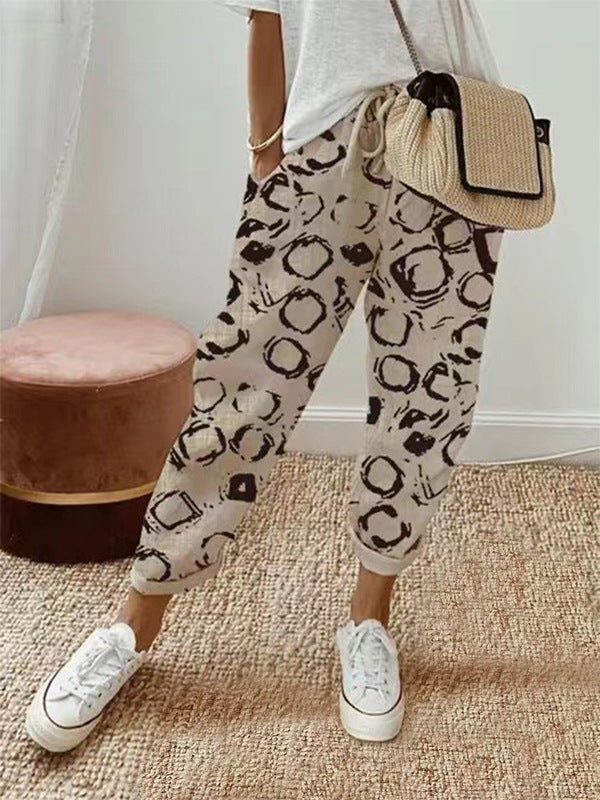 Cotton Linen Elastic-waist Cropped Casual Pants