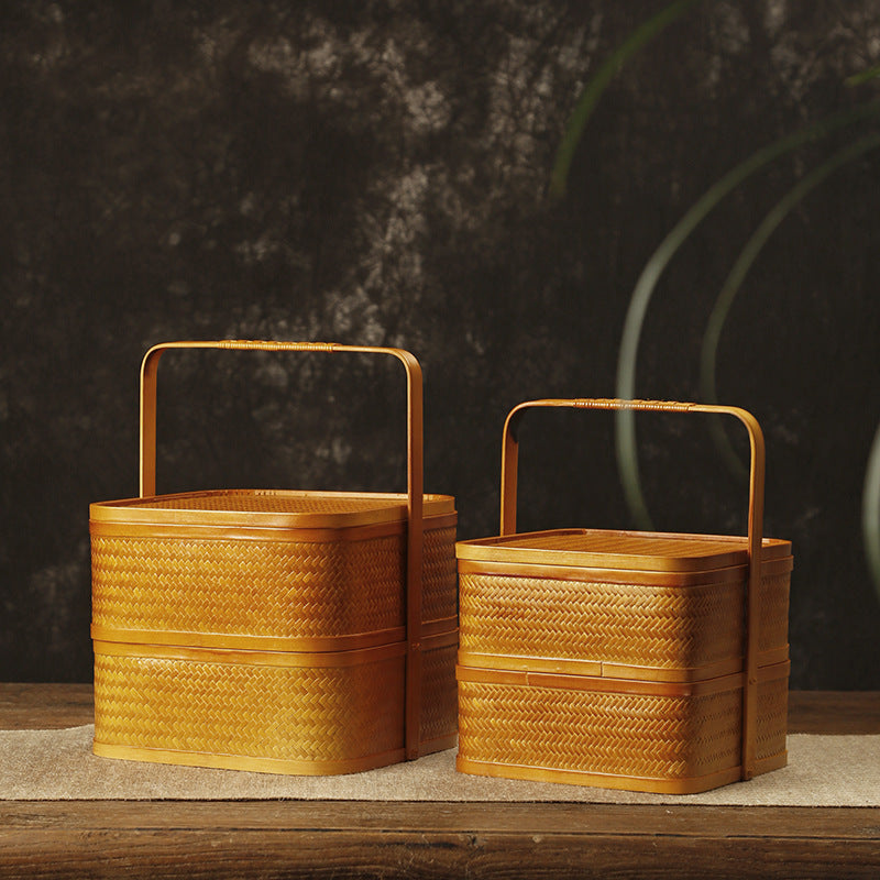 Hand made Exquisite Bamboo Woven Antique Food Basket