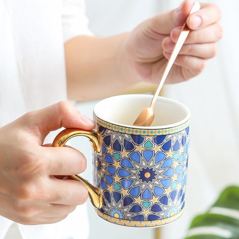 Moroccan style gold painted ceramic mug