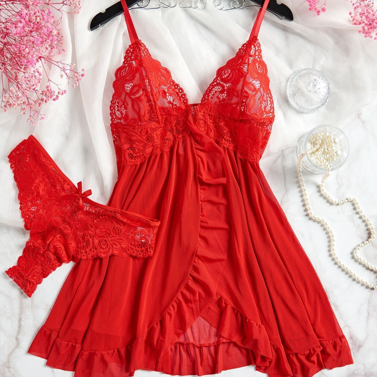 Mesh Fabric Slip Nightdress