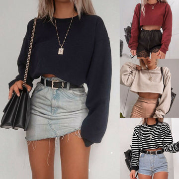 Long Sleeve Crop Top Cotton T-Shirt