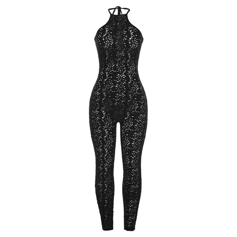 Women's Sleeveless Tattered Mesh Jumpsuit