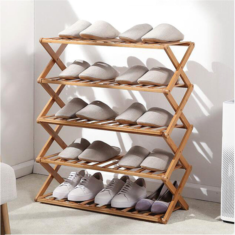 Folding Reinforced Bamboo Shoe Rack