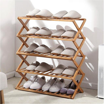 Folding Reinforced Bamboo Shoe Rack