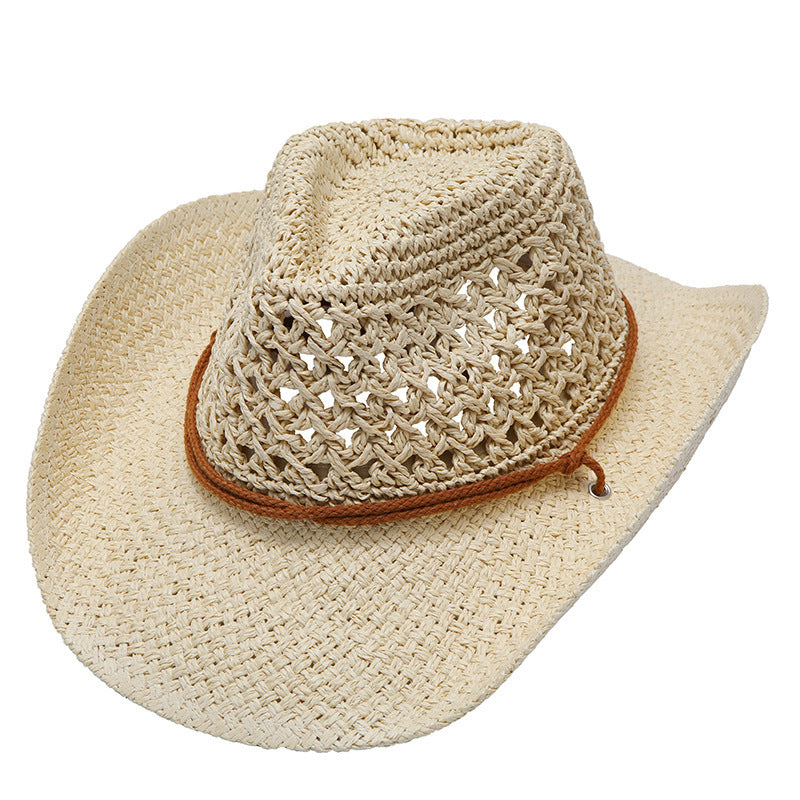 Western Cowboy Foldable Hollow Raffia Hat, Unisex