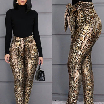 Women's Casual Snakeskin Bronzed Print Pants