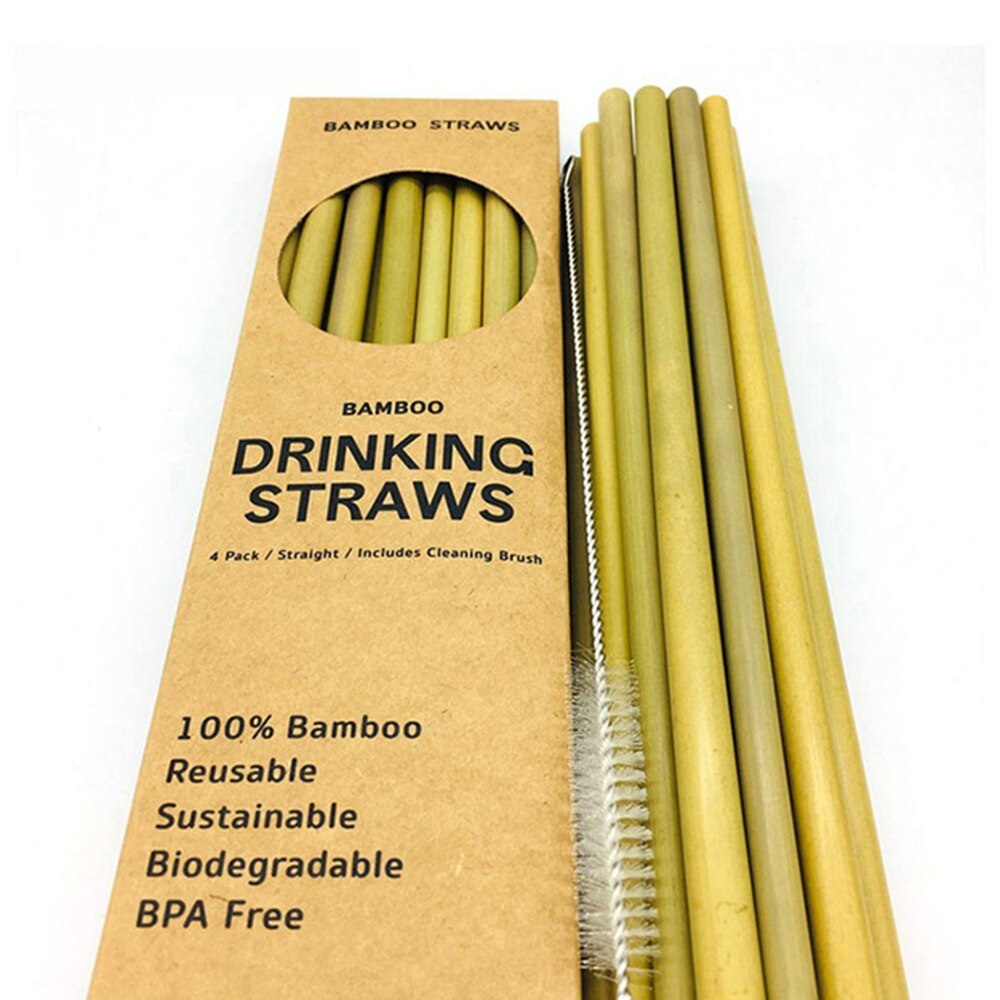 Natural Sustainable Bamboo Straws, 12 Pcs 1 Brush