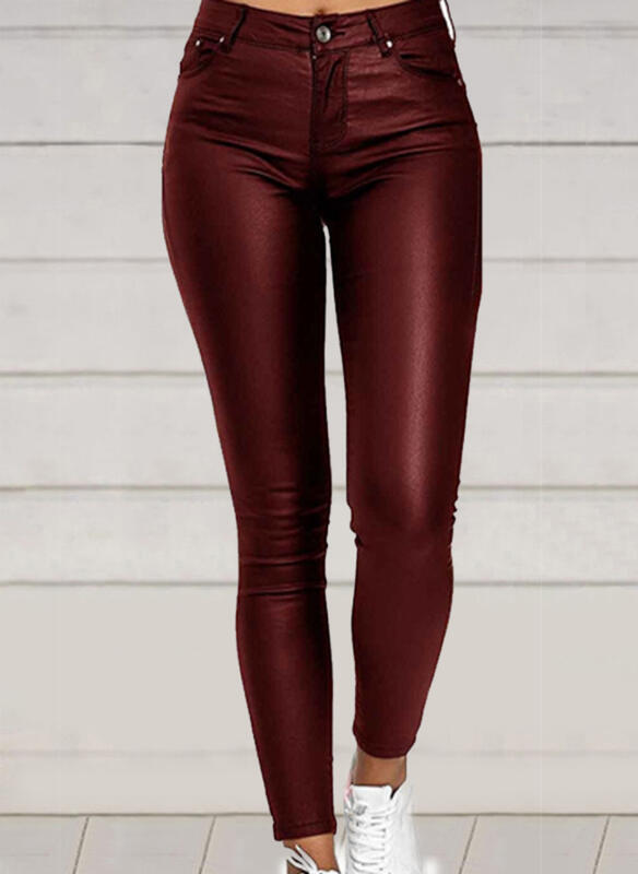 Pure Color PU Leather Casual Pants