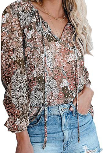 Long-sleeved V-neck Printed Shirt