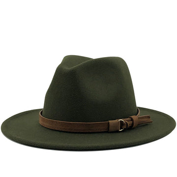 Suede Belt Wool Fedora Wide Brim Hat