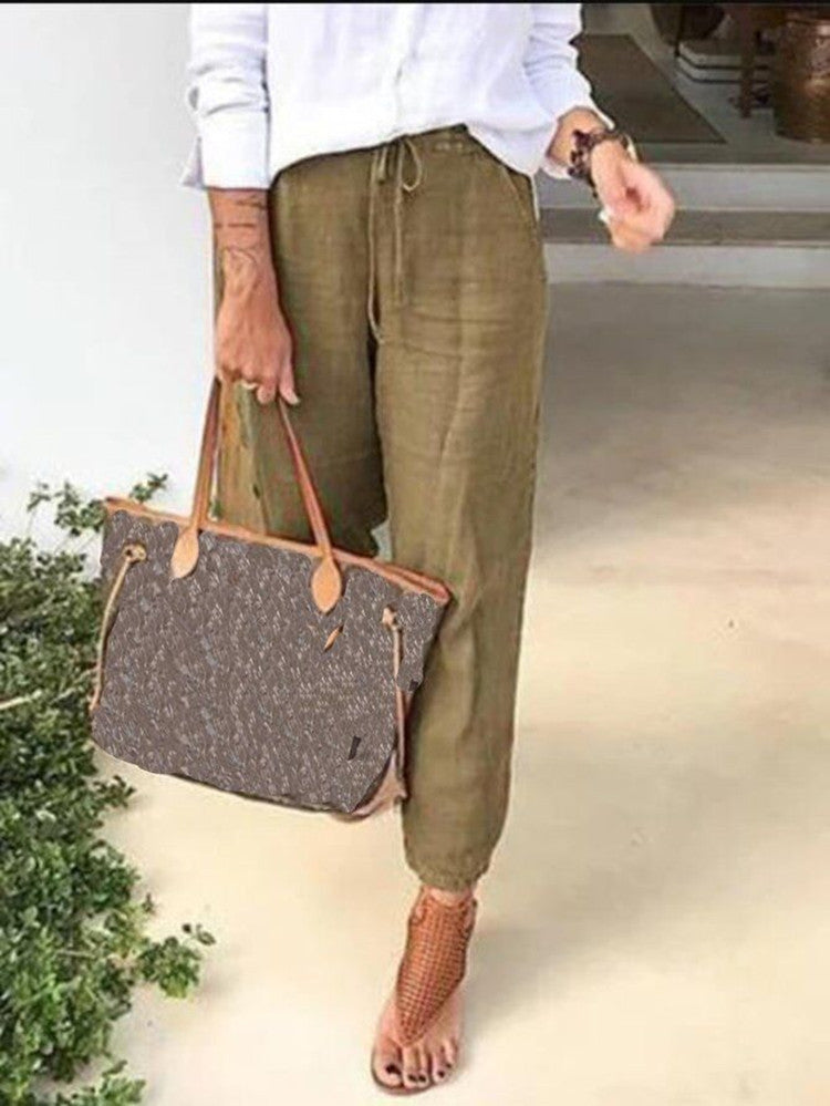 Linen Drawstring Skinny Pants