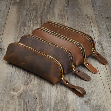 Handmade Leather Pencil, Glasses Storage Case