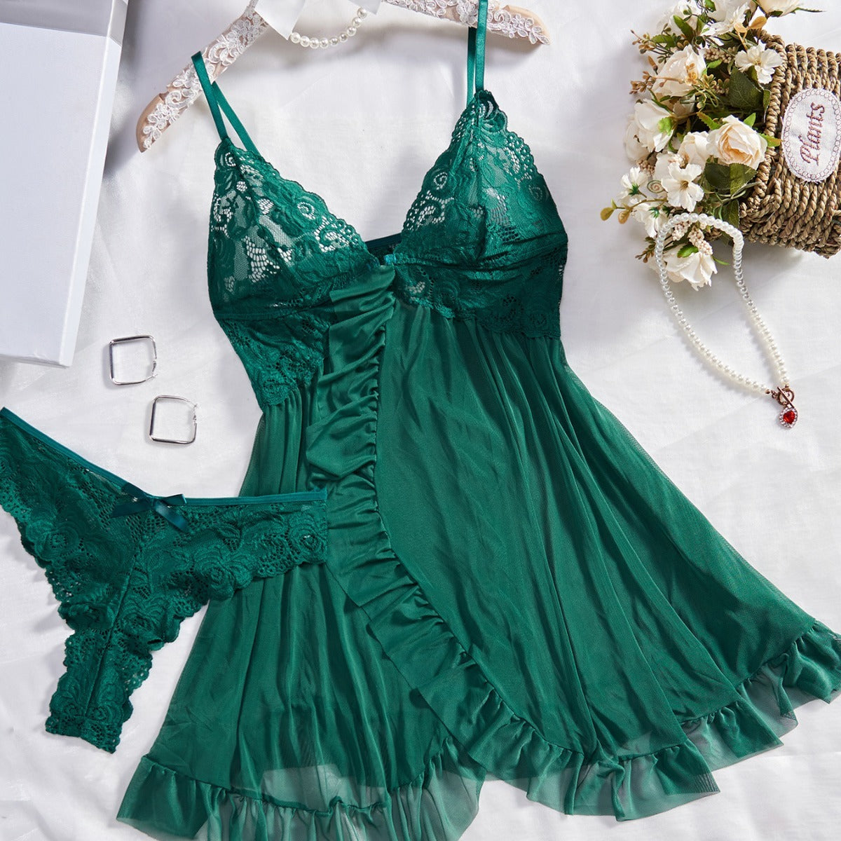 Mesh Fabric Slip Nightdress
