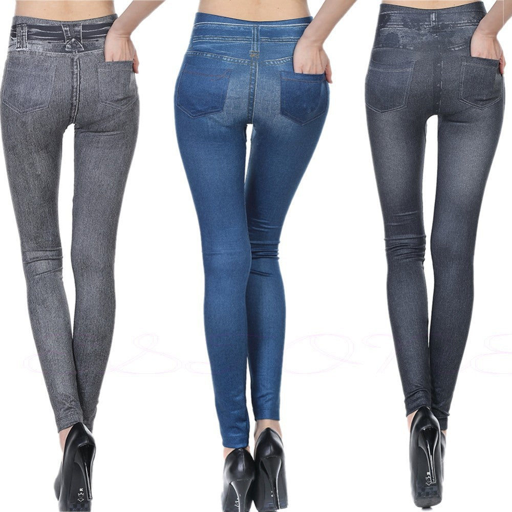 High Waisted Stretch Denim Leggings