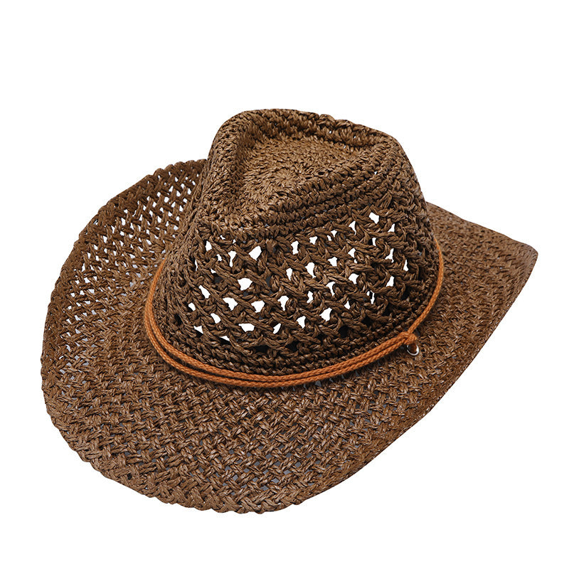 Western Cowboy Foldable Hollow Raffia Hat, Unisex