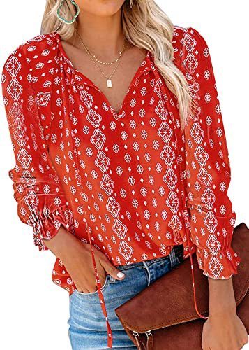 Long-sleeved V-neck Printed Shirt